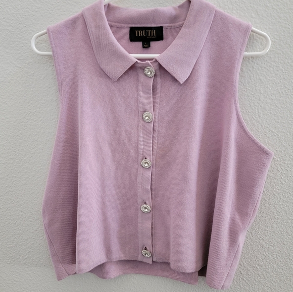 Lilac rhinestone Button up sweater vest - Picture 2 of 4